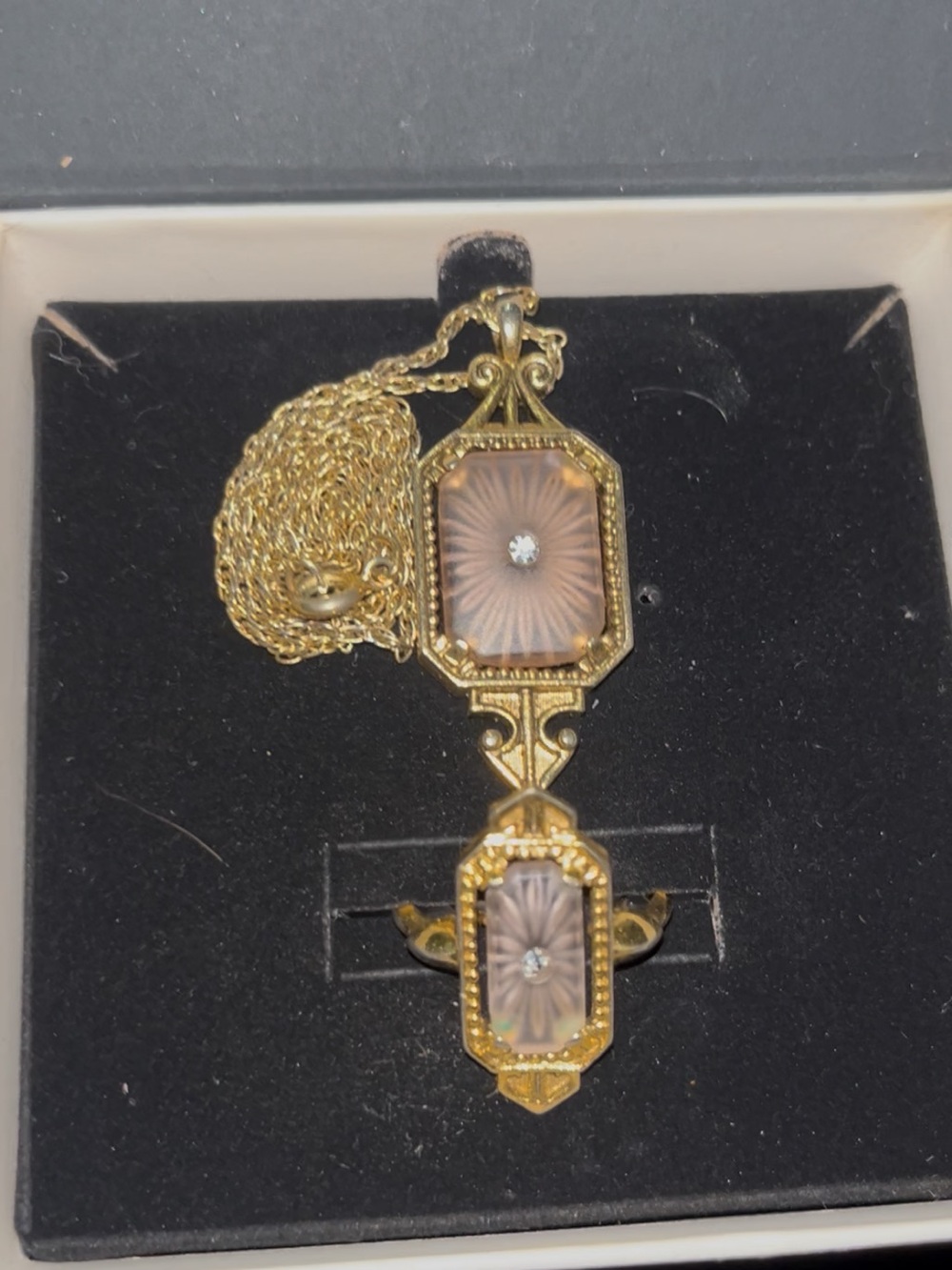 Vintage Avon Frostlight Necklace&Ring Set Real Diamonds Tested Gold Toned